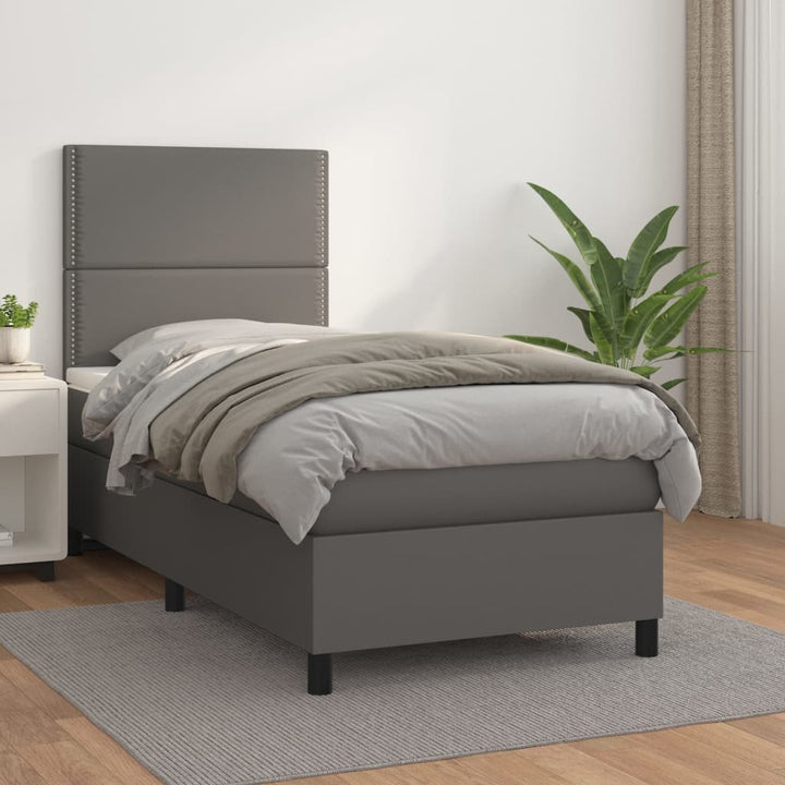 kontinentalseng med madras 90x190 cm kunstlæder grå