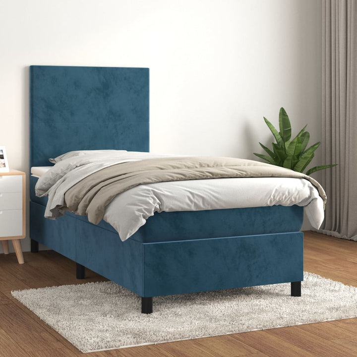 kontinentalseng med madras 90x190 cm fløjl mørkeblå