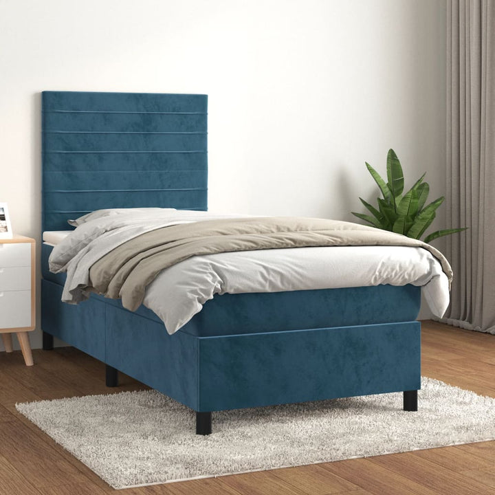 kontinentalseng med madras 90x190 cm fløjl mørkeblå