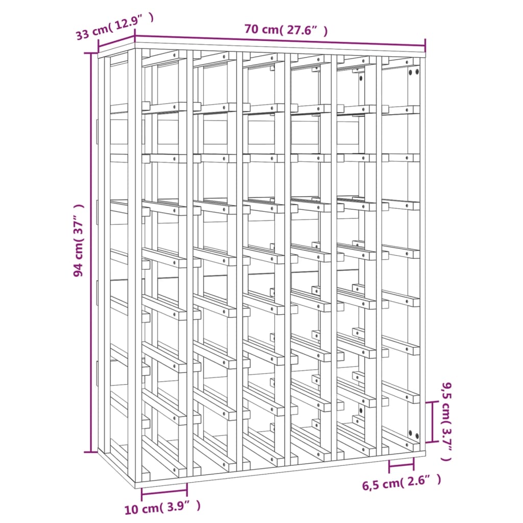 vinreol 70x33x94 cm massivt fyrretræ