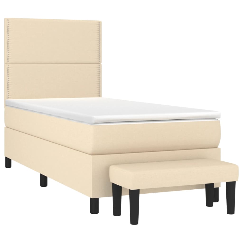 kontinentalseng med madras 90x190 cm stof cremefarvet