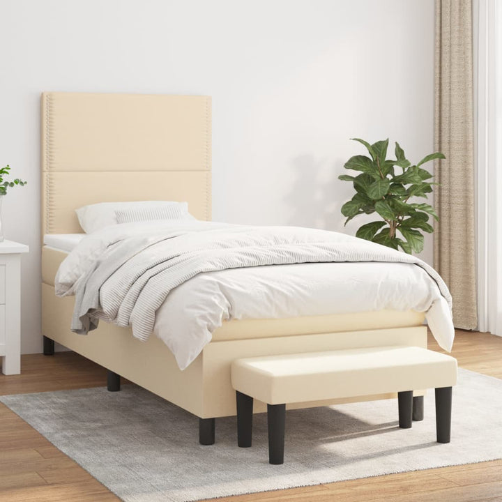 kontinentalseng med madras 90x190 cm stof cremefarvet