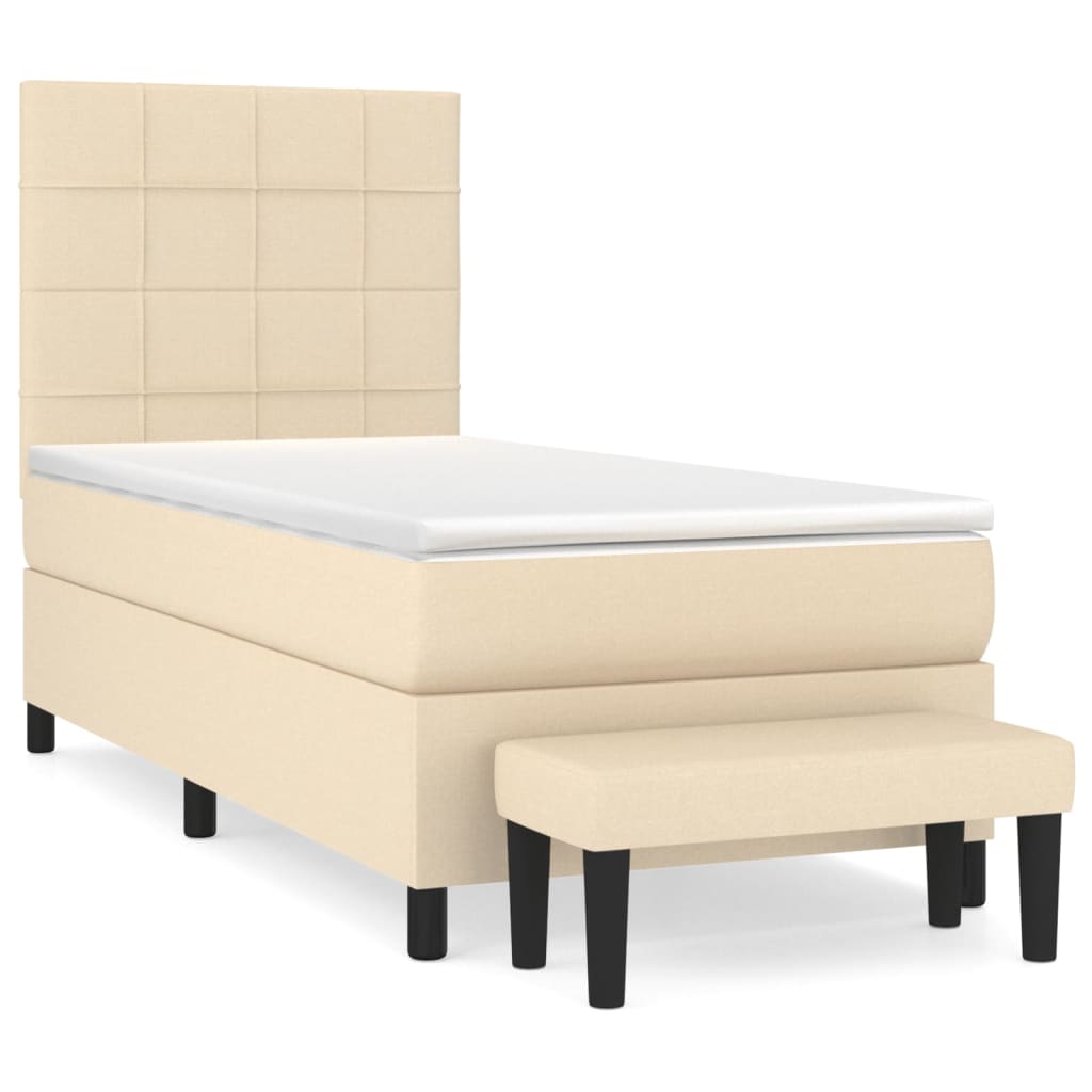 kontinentalseng med madras 90x190 cm stof cremefarvet