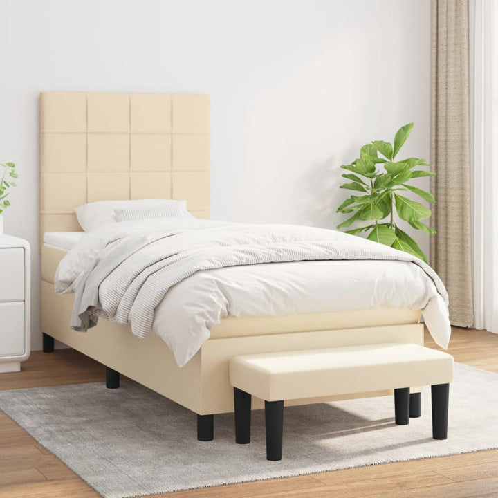 kontinentalseng med madras 90x190 cm stof cremefarvet