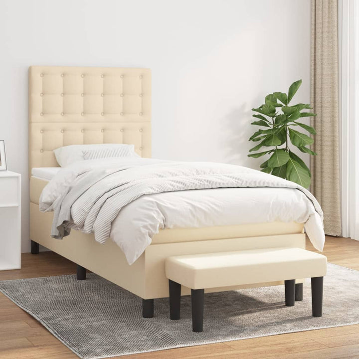 kontinentalseng med madras 90x190 cm stof cremefarvet
