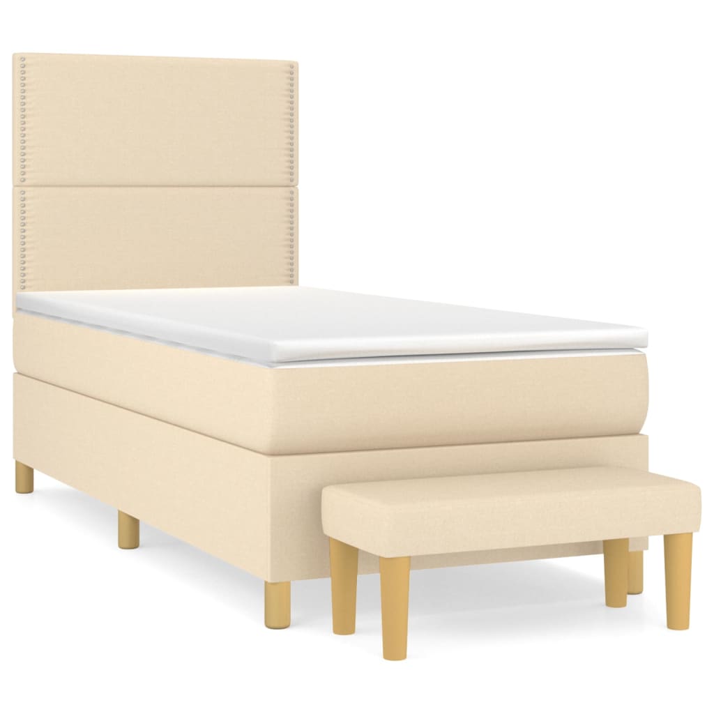 kontinentalseng med madras 90x190 cm stof cremefarvet