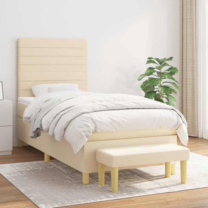 kontinentalseng med madras 90x190 cm stof cremefarvet