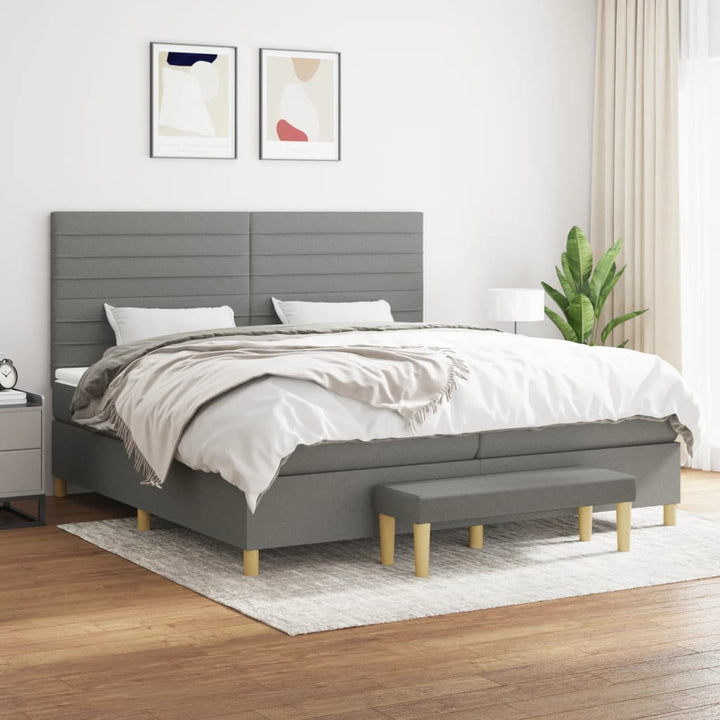 kontinentalseng med madras 200x200 cm stof mørkegrå