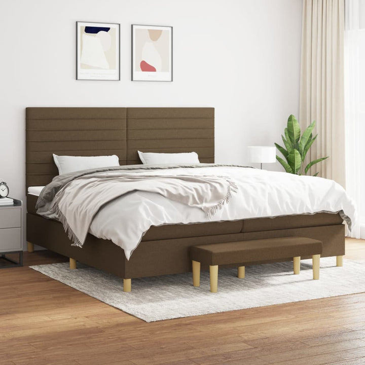 kontinentalseng med madras 200x200 cm stof mørkebrun