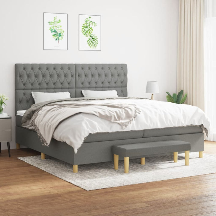 kontinentalseng med madras 200x200 cm stof mørkegrå