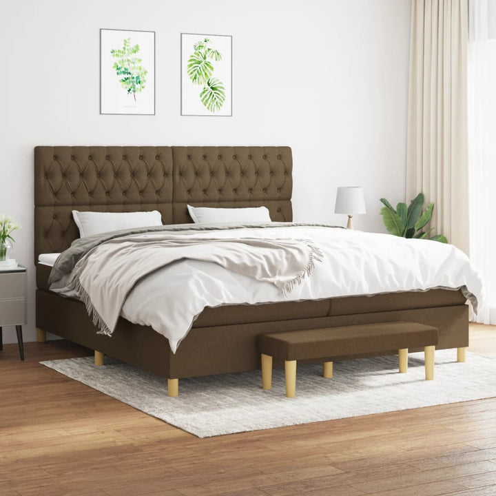 kontinentalseng med madras 200x200 cm stof mørkebrun