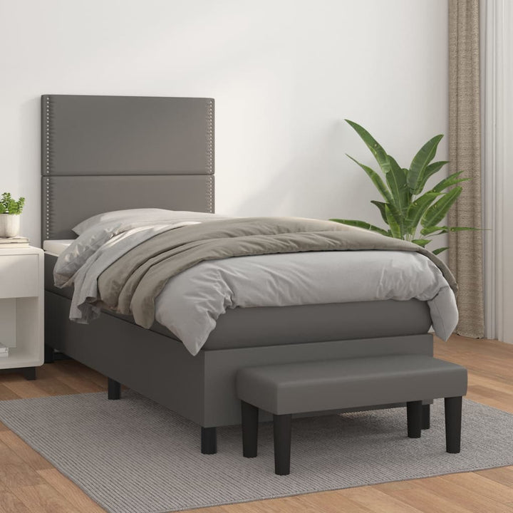 kontinentalseng med madras 90x190 cm kunstlæder grå