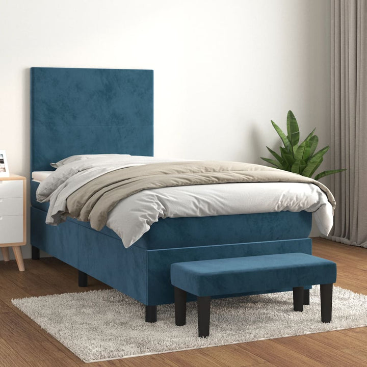 kontinentalseng med madras 90x190 cm fløjl mørkeblå