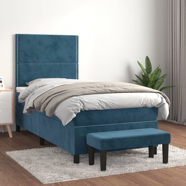 kontinentalseng med madras 90x190 cm fløjl mørkeblå