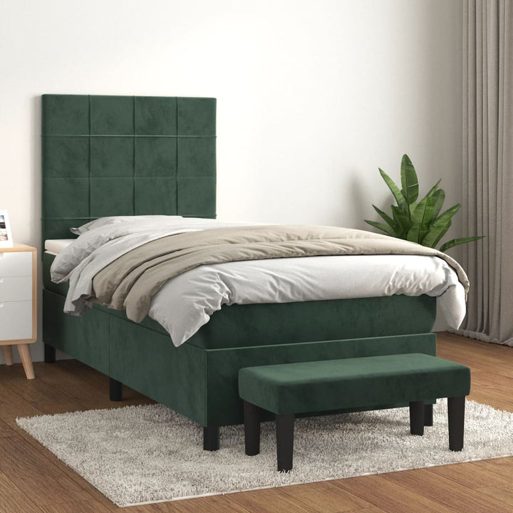 kontinentalseng med madras 90x190 cm fløjl mørkegrøn