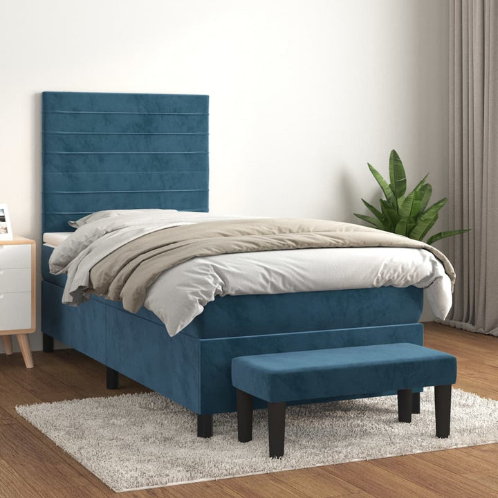 kontinentalseng med madras 80x200 cm fløjl mørkeblå