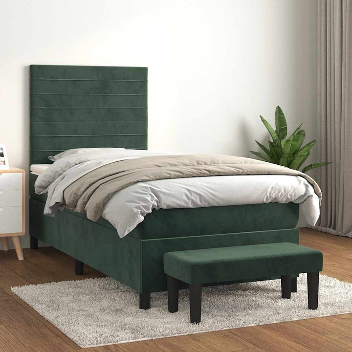 kontinentalseng med madras 90x190 cm fløjl mørkegrøn