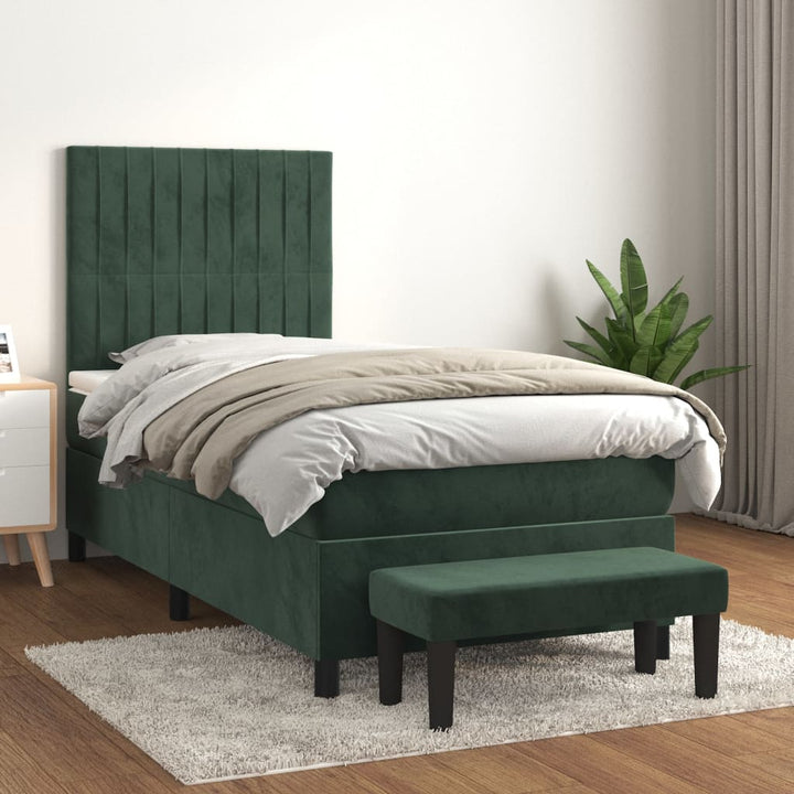 kontinentalseng med madras 90x190 cm fløjl mørkegrøn