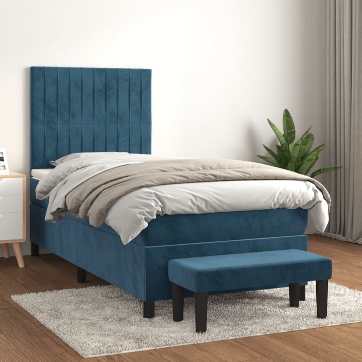 kontinentalseng med madras 90x190 cm fløjl mørkeblå