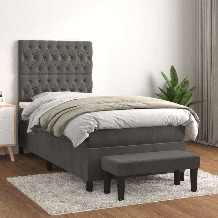 kontinentalseng med madras 90x190 cm fløjl mørkegrå