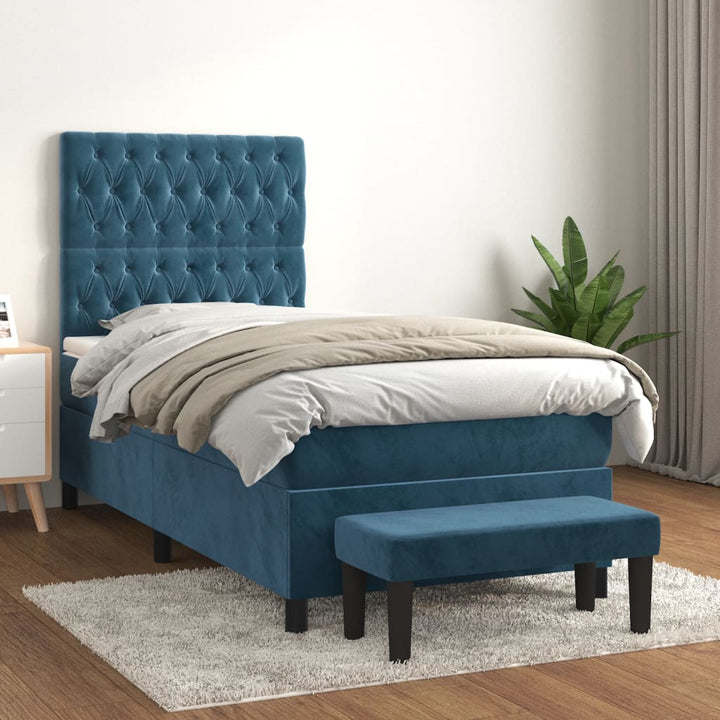 kontinentalseng med madras 90x190 cm fløjl mørkeblå