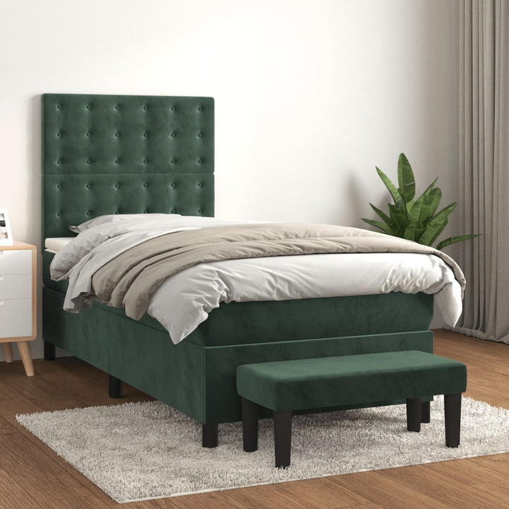 kontinentalseng med madras 80x200 cm fløjl mørkegrøn