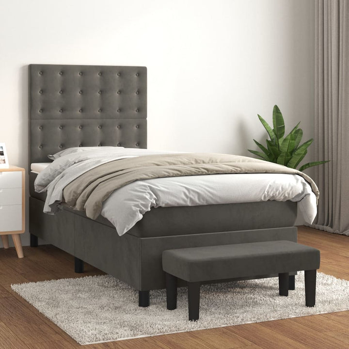 kontinentalseng med madras 90x190 cm fløjl mørkegrå