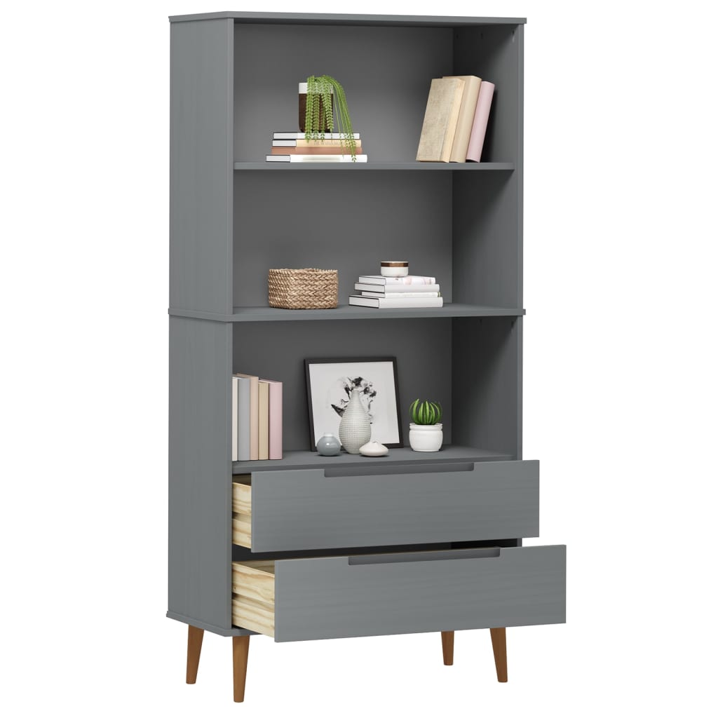 bogreol MOLDE 85x35x170,5 cm massivt fyrretræ grå