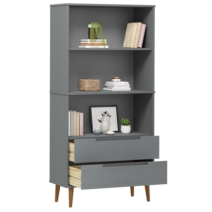 bogreol MOLDE 85x35x170,5 cm massivt fyrretræ grå