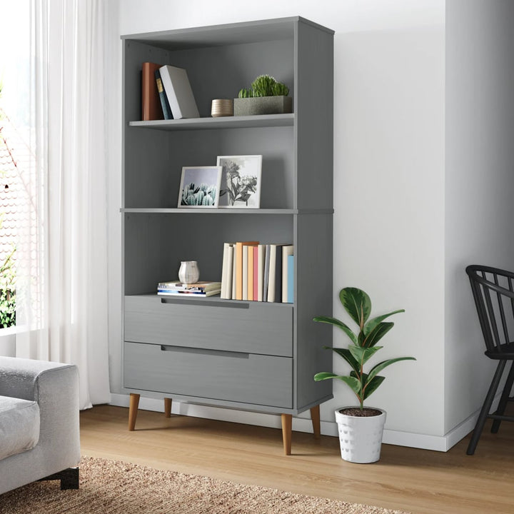 bogreol MOLDE 85x35x170,5 cm massivt fyrretræ grå
