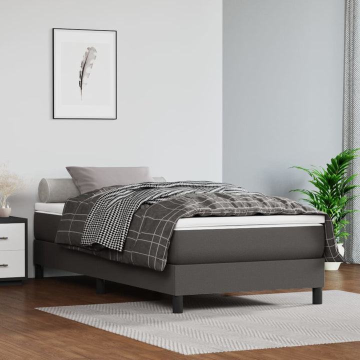 kontinentalseng med madras 90x190 cm kunstlæder grå
