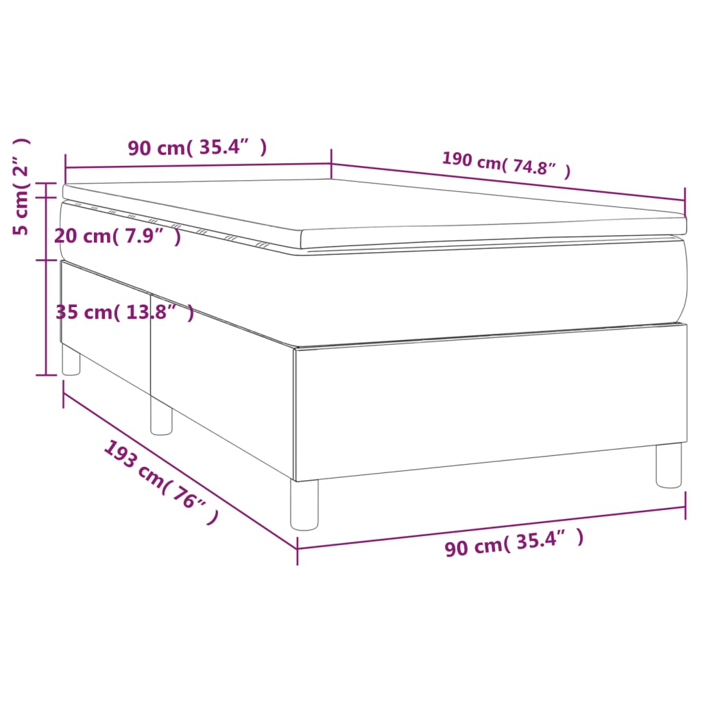 kontinentalseng med madras 90x190 cm stof cremefarvet