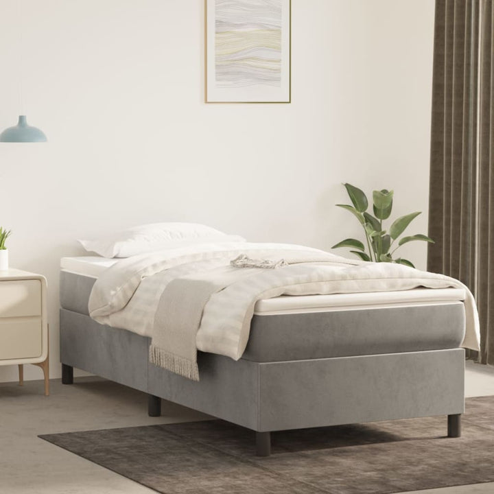 kontinentalseng med madras 90x190 cm fløjl lysegrå