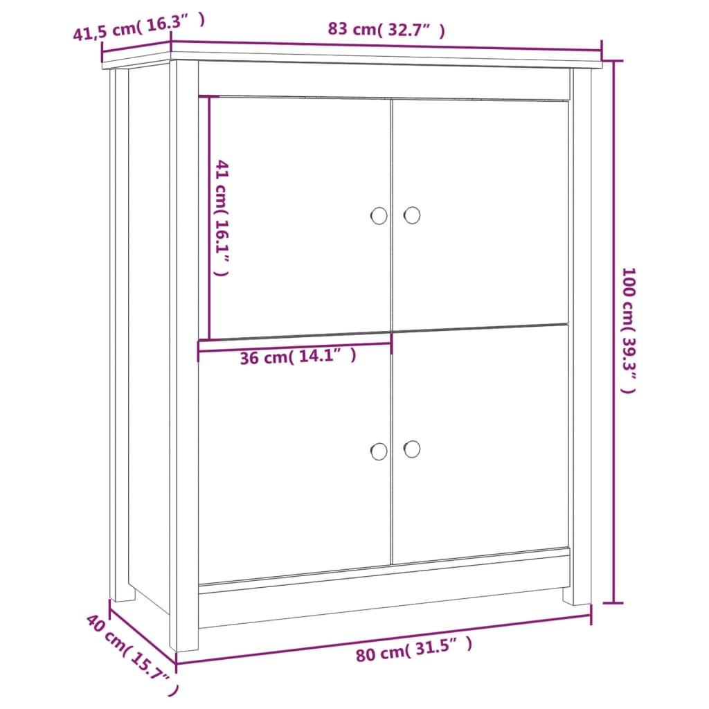 skænk 83x41,5x100 cm massivt fyrretræ hvid