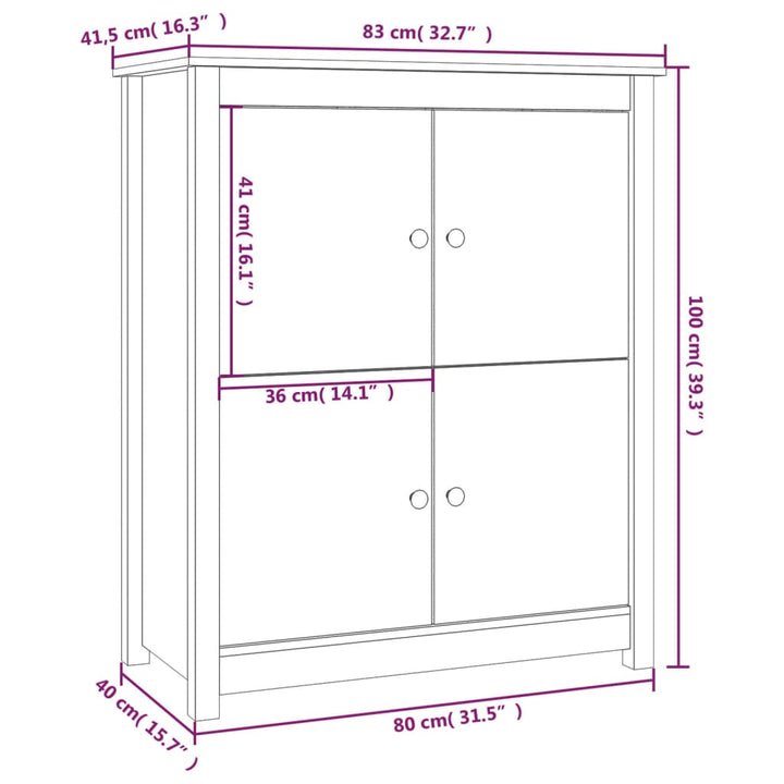 skænk 83x41,5x100 cm massivt fyrretræ hvid