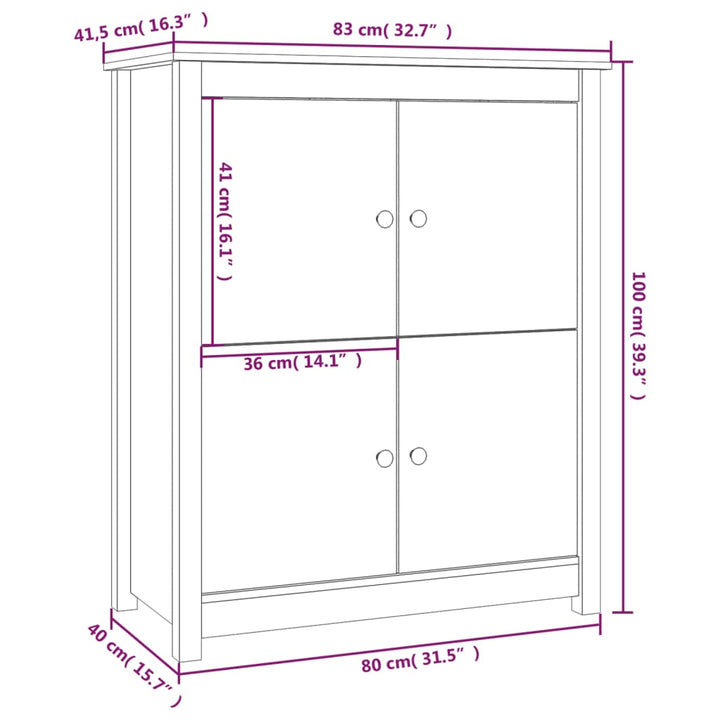skænk 83x41,5x100 cm massivt fyrretræ sort