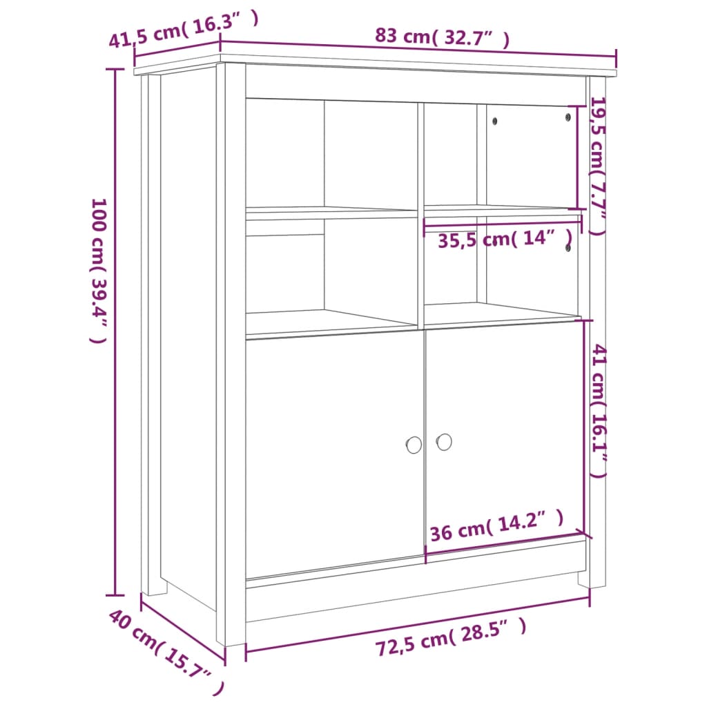 skænk 83x41,5x100 cm massivt fyrretræ gyldenbrun