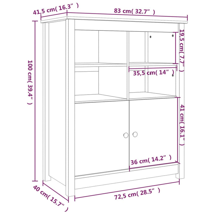 skænk 83x41,5x100 cm massivt fyrretræ gyldenbrun