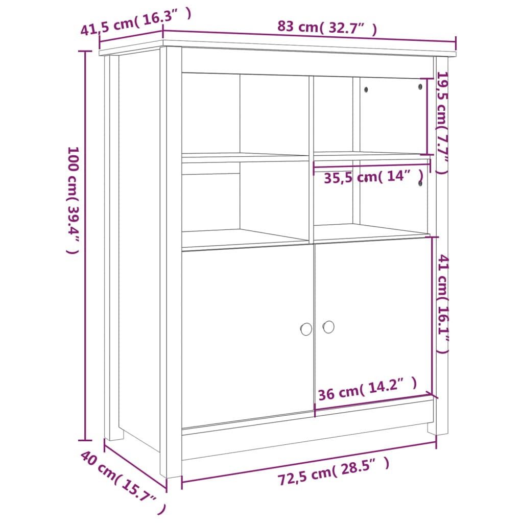 skænk 83x41,5x100 cm massivt fyrretræ sort