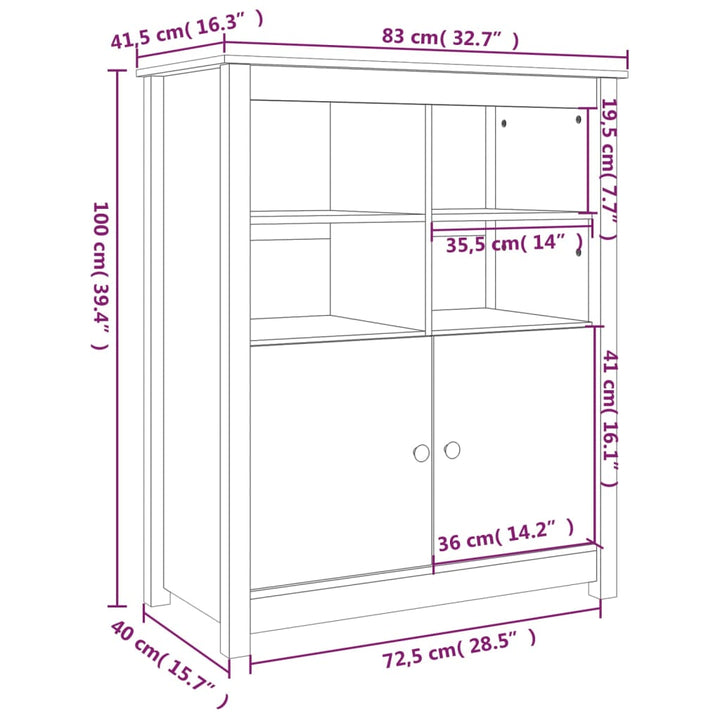 skænk 83x41,5x100 cm massivt fyrretræ sort