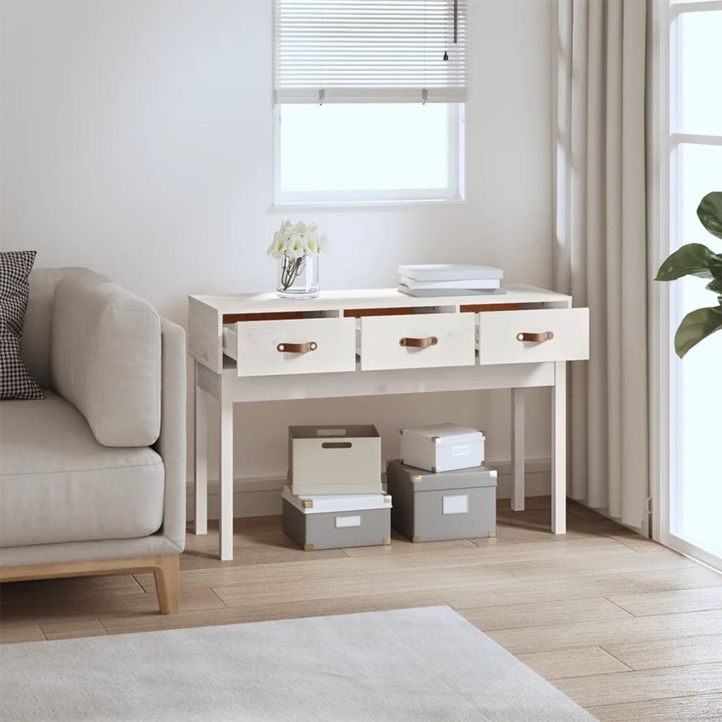 konsolbord 114x40x75 cm massivt fyrretræ hvid