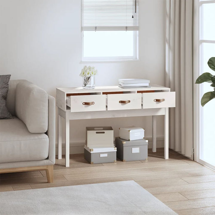 konsolbord 114x40x75 cm massivt fyrretræ hvid