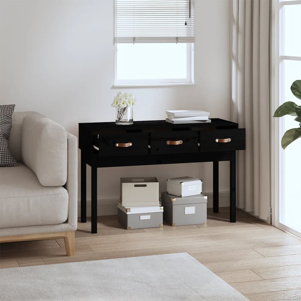 konsolbord 114x40x75 cm massivt fyrretræ sort