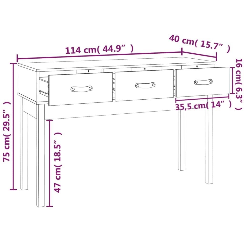 konsolbord 114x40x75 cm massivt fyrretræ sort
