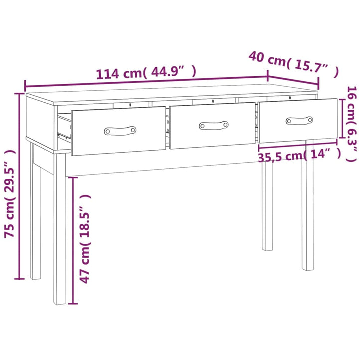 konsolbord 114x40x75 cm massivt fyrretræ sort
