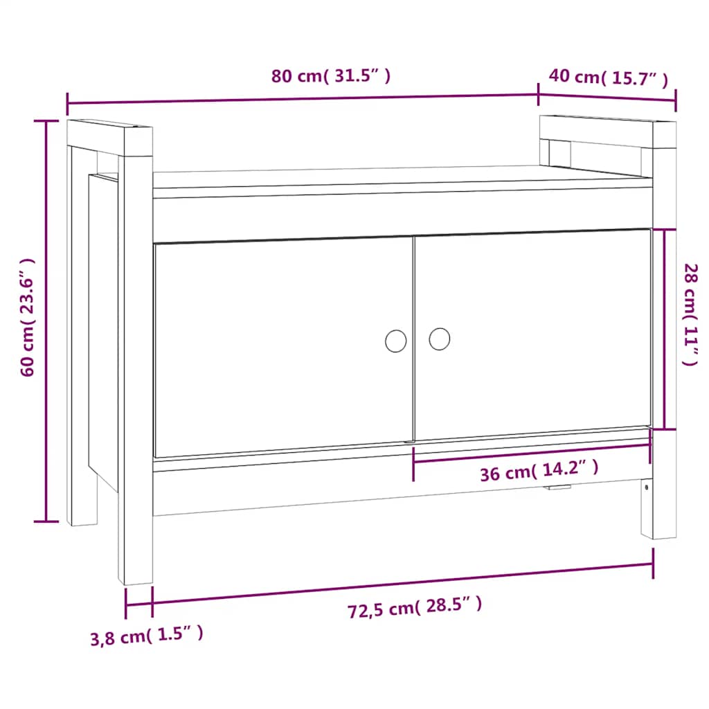 entrébænk 80x40x60 cm massivt fyrretræ Hvid