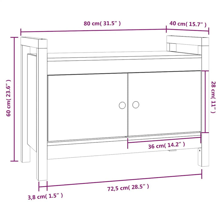 entrébænk 80x40x60 cm massivt fyrretræ Hvid