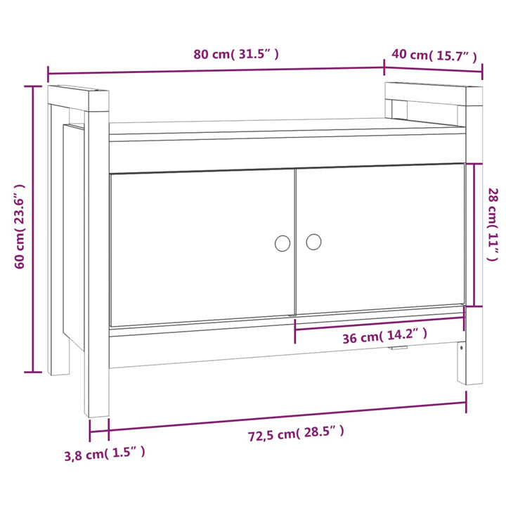 entrébænk 80x40x60 cm massivt fyrretræ grå