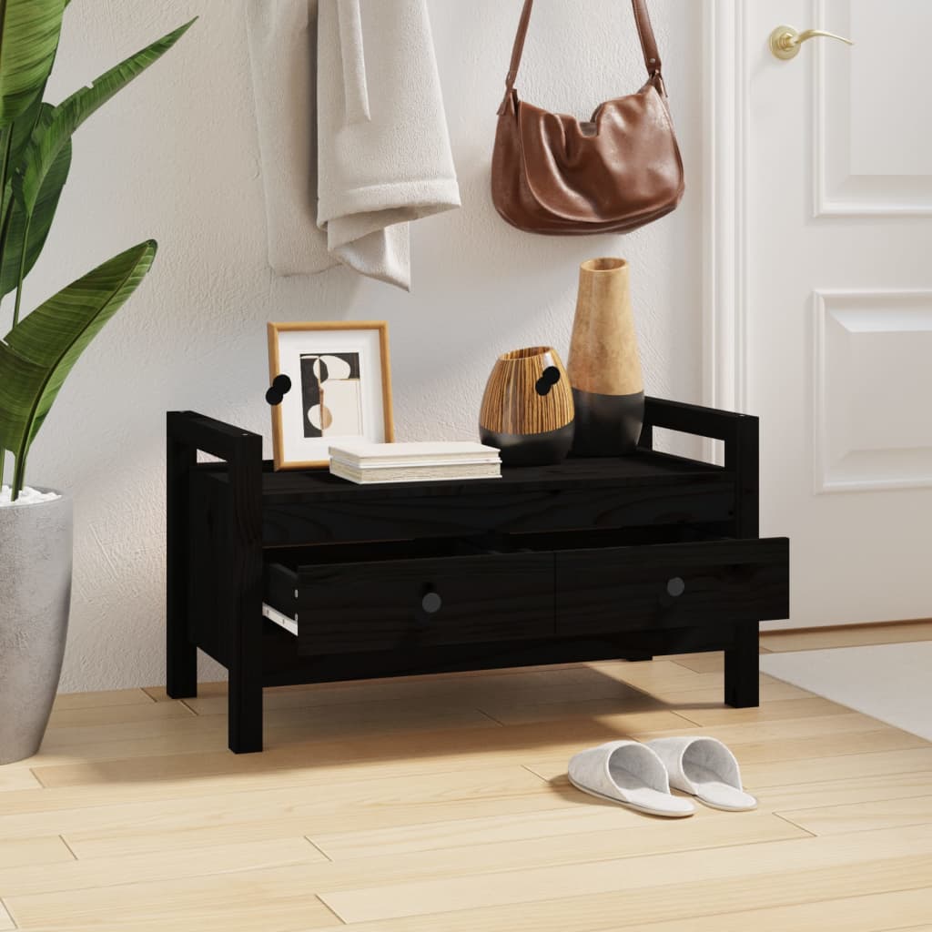 entrébænk 80x40x43 cm massivt fyrretræ sort