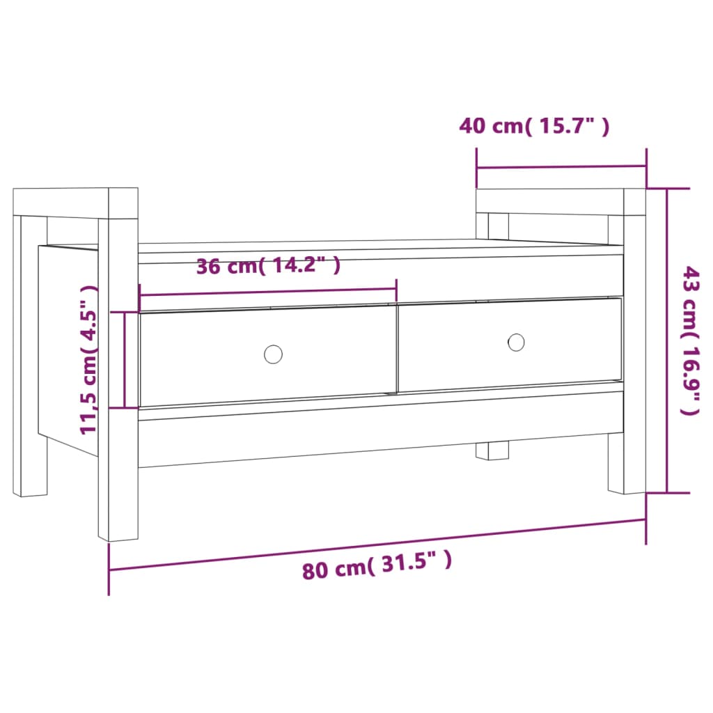 entrébænk 80x40x43 cm massivt fyrretræ sort